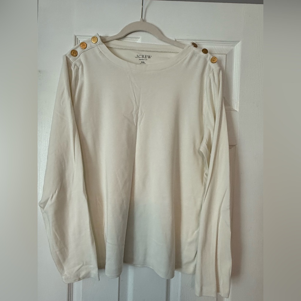 J. Crew Ivory Top with Gold Button Detail-XXL